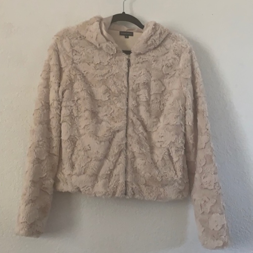 ✨Faux fur zip up jacket honeybum with hood teddy jacket white
